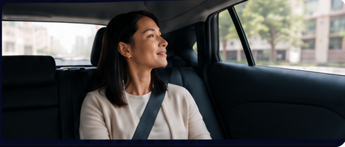 Passenger riding comfortably in a Joi Ride vehicle